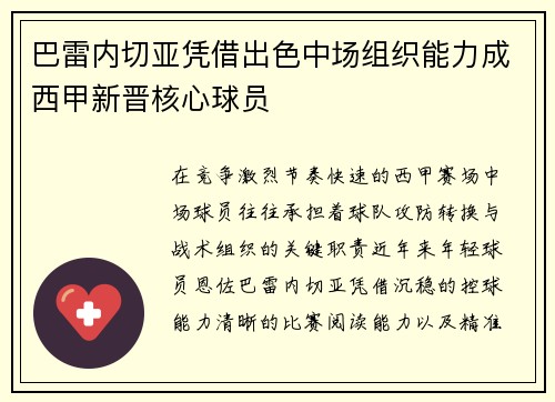 巴雷内切亚凭借出色中场组织能力成西甲新晋核心球员 巴雷内切亚凭借出色中场组织能力成西甲新晋核心球员